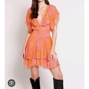 Gilner Farrar Dress Womens Medium Pink Orange V Layla Georgian Smocked Mini